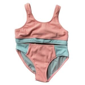 Girls Size 14 O'rageous Textured 2 Piece Peach With Aqua Accent Bikini Set